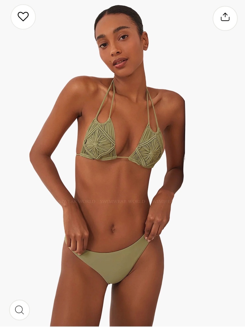 Olive macramé Triangle Bikini Top & Solid Bottom